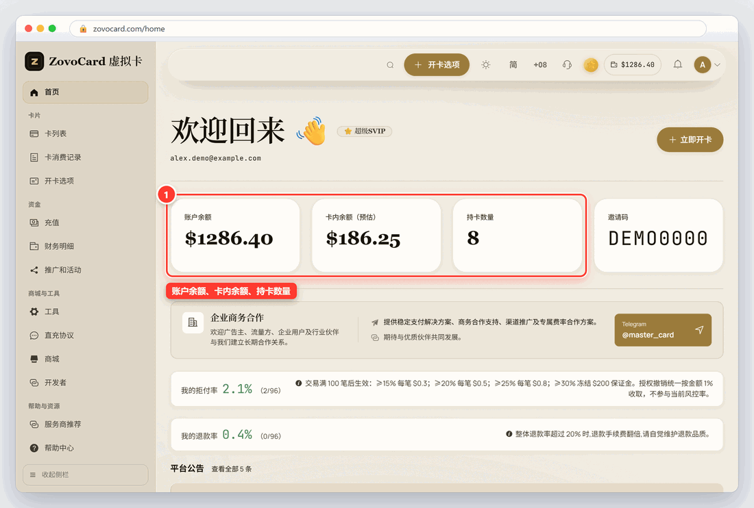 登录后的首页（演示数据）